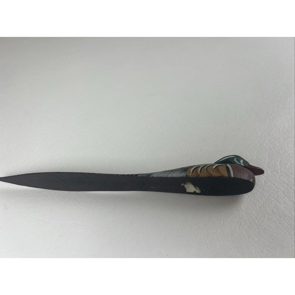 Vintage Wood Duck Letter Opener Hand Carved And Hand Painted 8.5 in